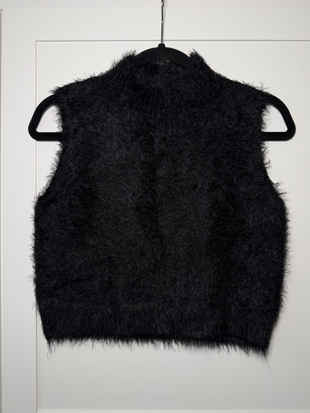 Y2K Cecico Fuzzy Black Faux Fur Cropped Mock Neck Tank Top Gothic Party Small